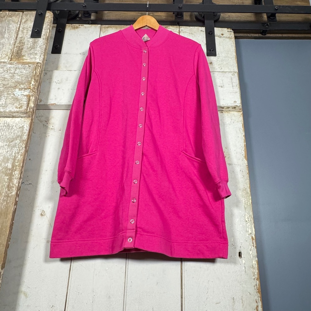 Bedford‎ Fair Hot Pink Snap Front Fleece Cardigan Jacket XL Mock Neck Pockets